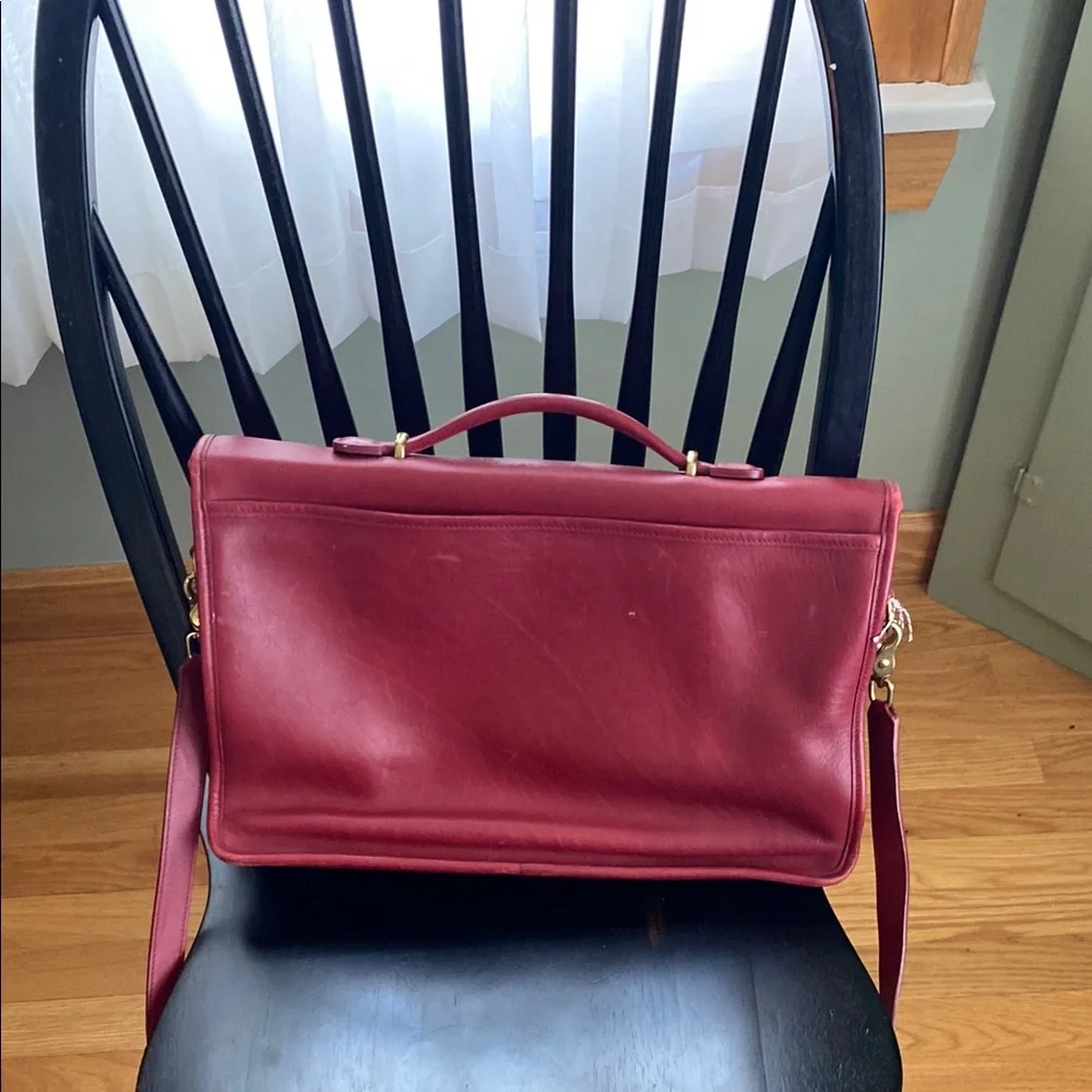 Coach Red Leather Laptop Bag with Flap Closure - Picture 2 of 3